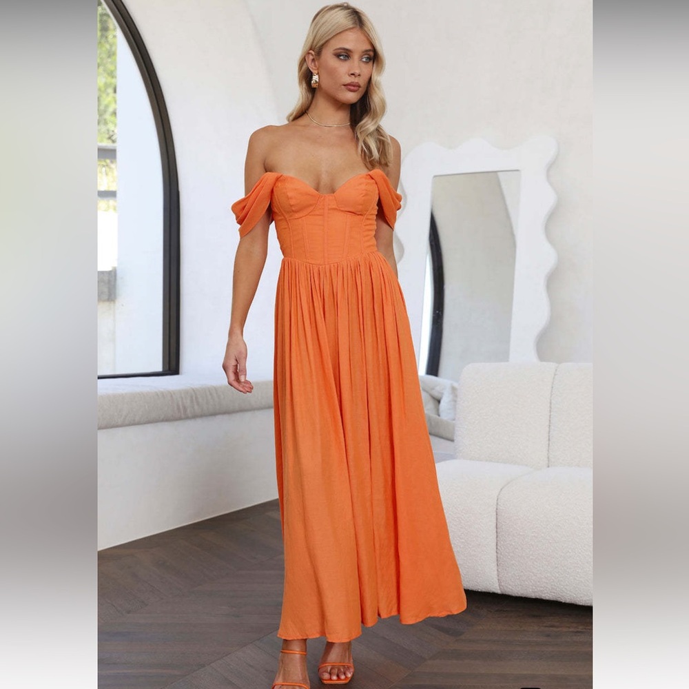 Hello Molly Orange Corset Top Midi Dress